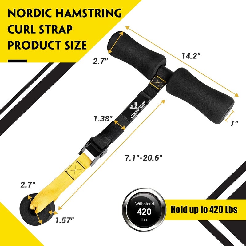 COFOF Nordic Hamstring Curl Strap, Nordic Curl Strap Holds 420 Pounds Great for Hamstring Curls, Sit-ups, Spanish Squats, Ab Workout, 5 Second Setup Nordic Curl Strap Home Fitness Equipment - Image 4